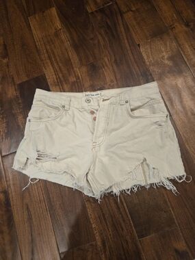 We The Free Cream Distressed Denim Shorts